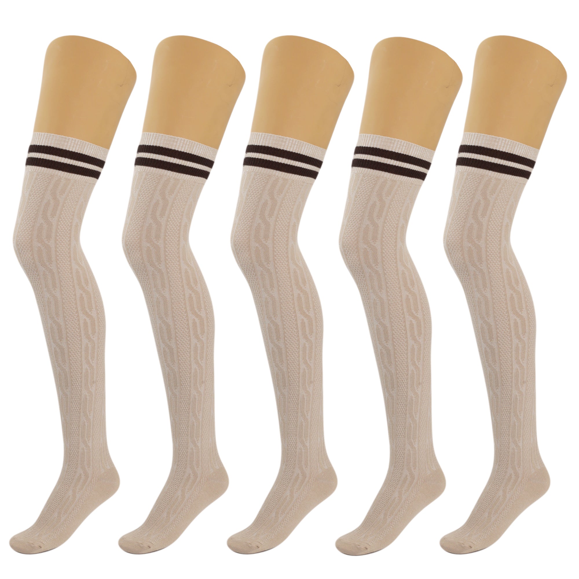 5 Pairs Over-the-Knee Thigh-High Cotton Socks for Women – Warm Boot Leg Warmers, Soft & Stretchy Knit Stockings