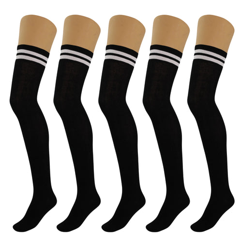 5 Pairs Over-the-Knee Thigh-High Cotton Socks for Women – Warm Boot Leg Warmers, Soft & Stretchy Knit Stockings