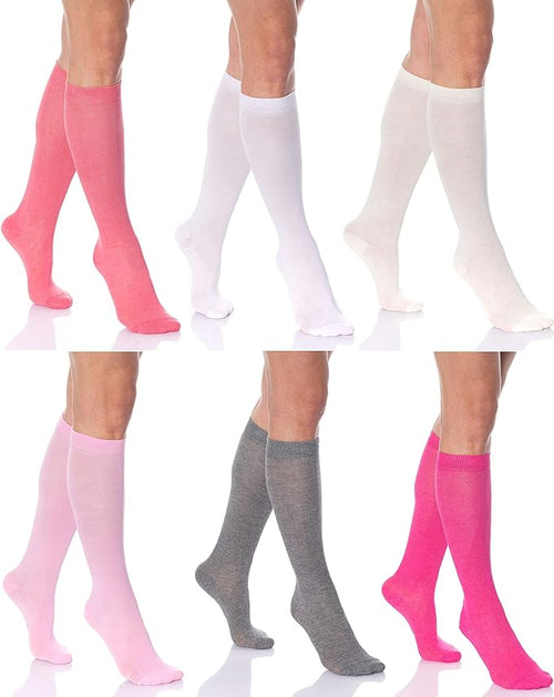 6 Pairs Women's Colorful Knee High Socks – Soft & Durable Combed Cotton (Size 9-11)