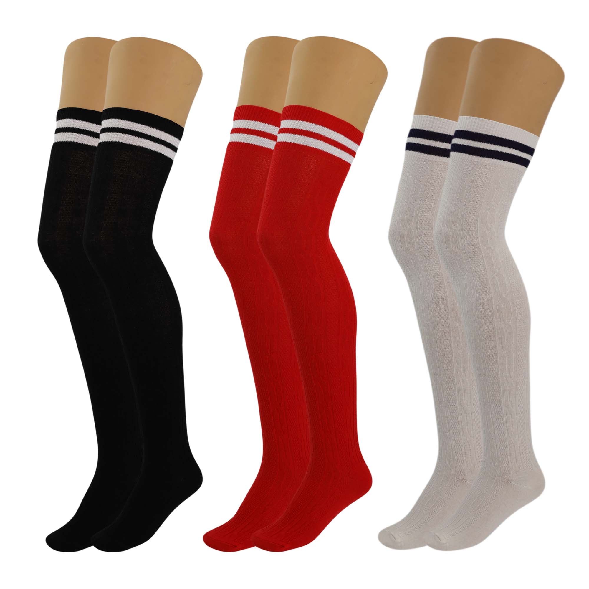 3 Pairs Women’s Colorful Thigh-High Over-the-Knee Boot Socks – Soft, Stretchy, Warm Knitted Stockings, Size 5-10