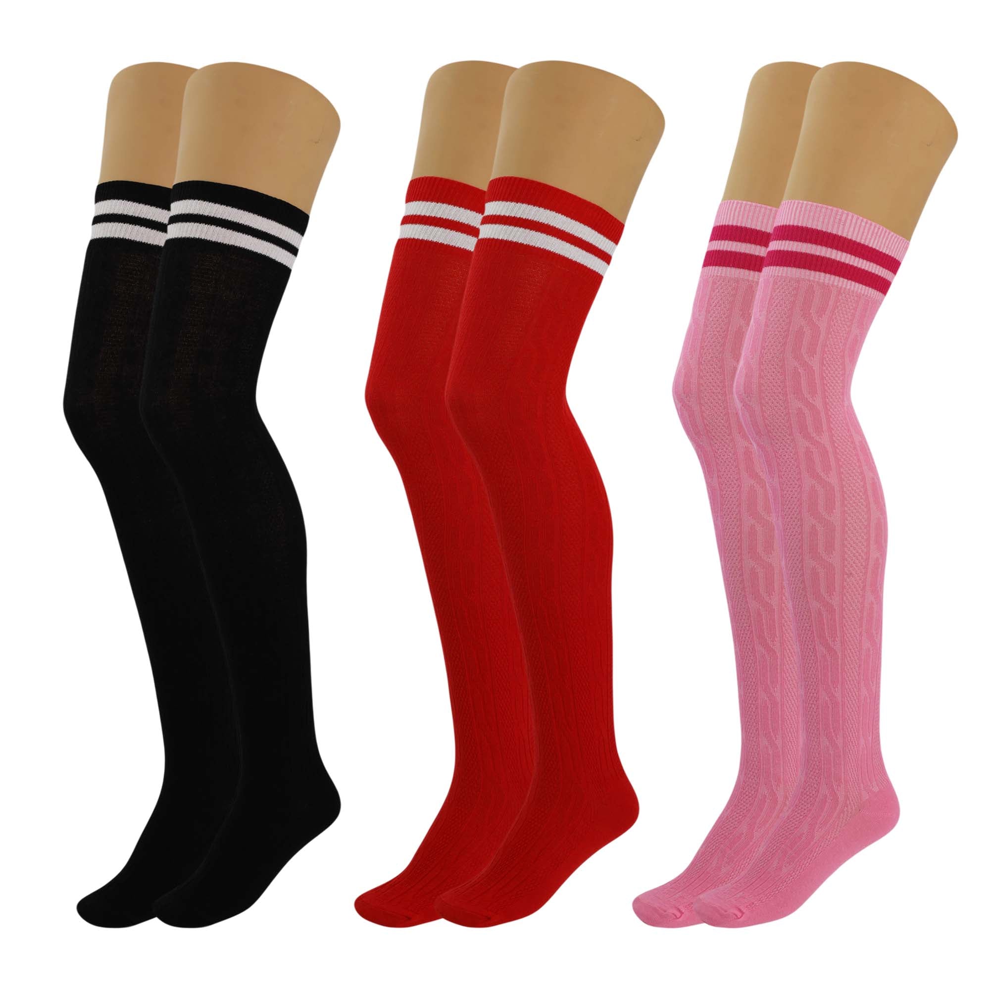 3 Pairs Women’s Colorful Thigh-High Over-the-Knee Boot Socks – Soft, Stretchy, Warm Knitted Stockings, Size 5-10