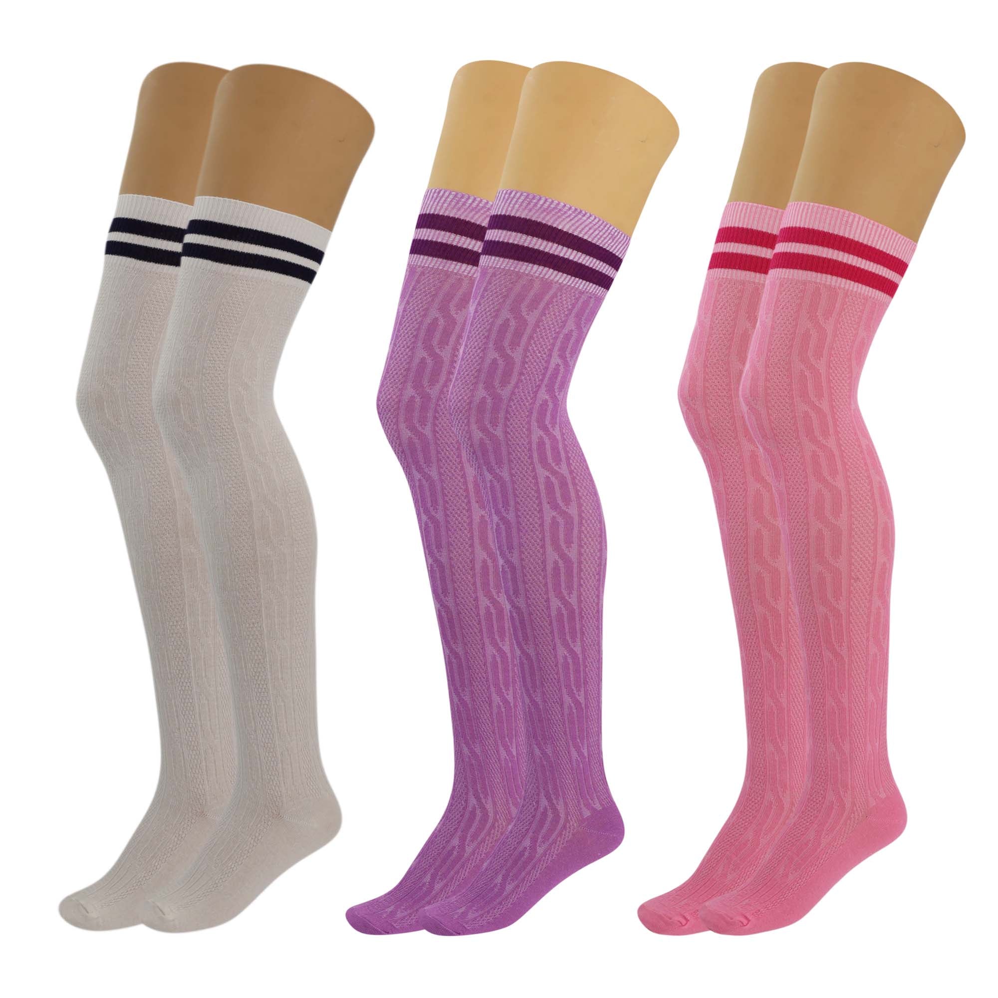 3 Pairs Women’s Colorful Thigh-High Over-the-Knee Boot Socks – Soft, Stretchy, Warm Knitted Stockings, Size 5-10