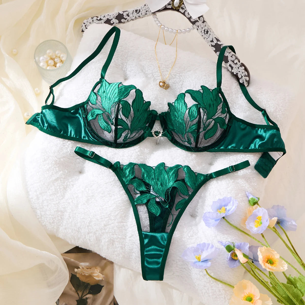 Green Lace Lingerie Set