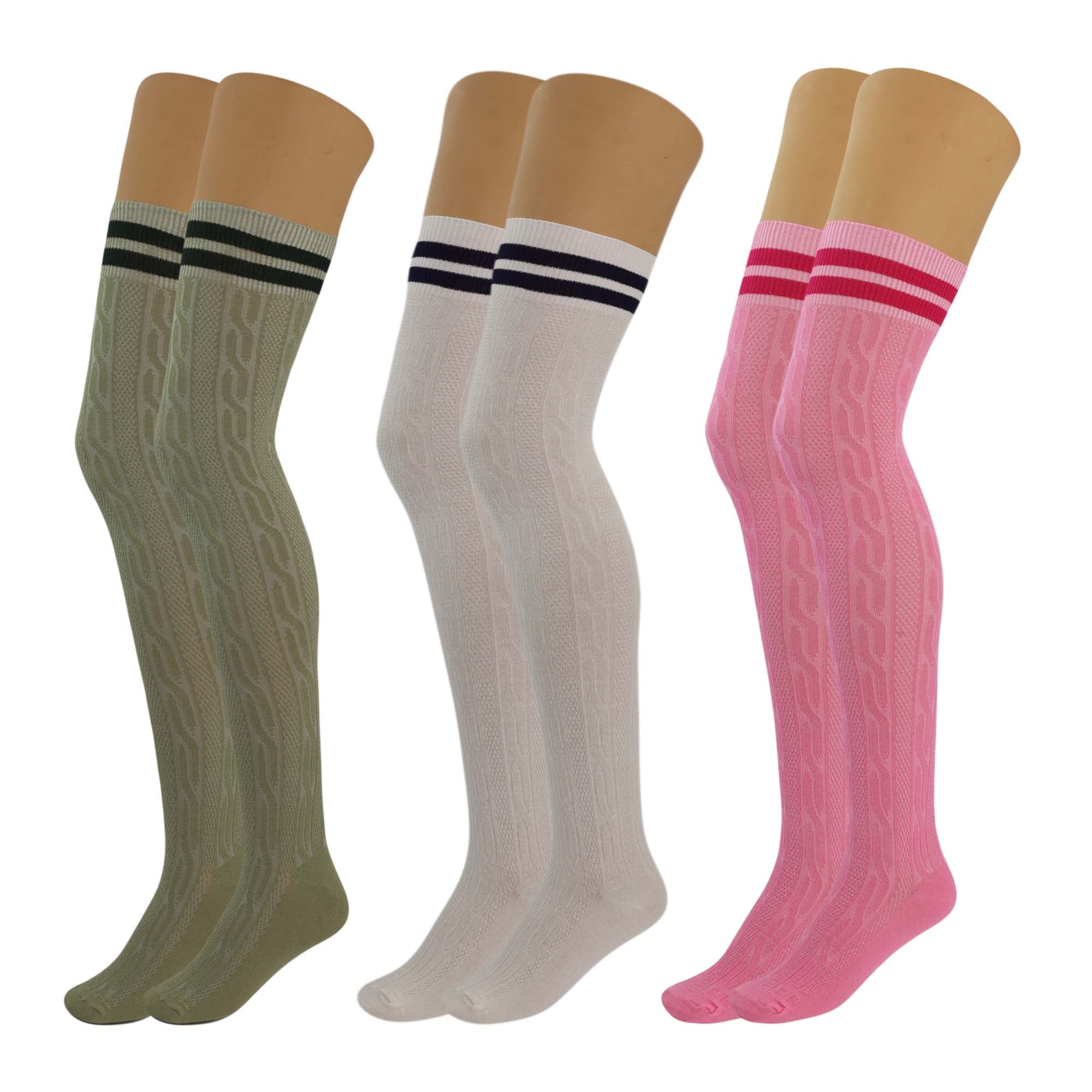 3 Pairs Women’s Colorful Thigh-High Over-the-Knee Boot Socks – Soft, Stretchy, Warm Knitted Stockings, Size 5-10
