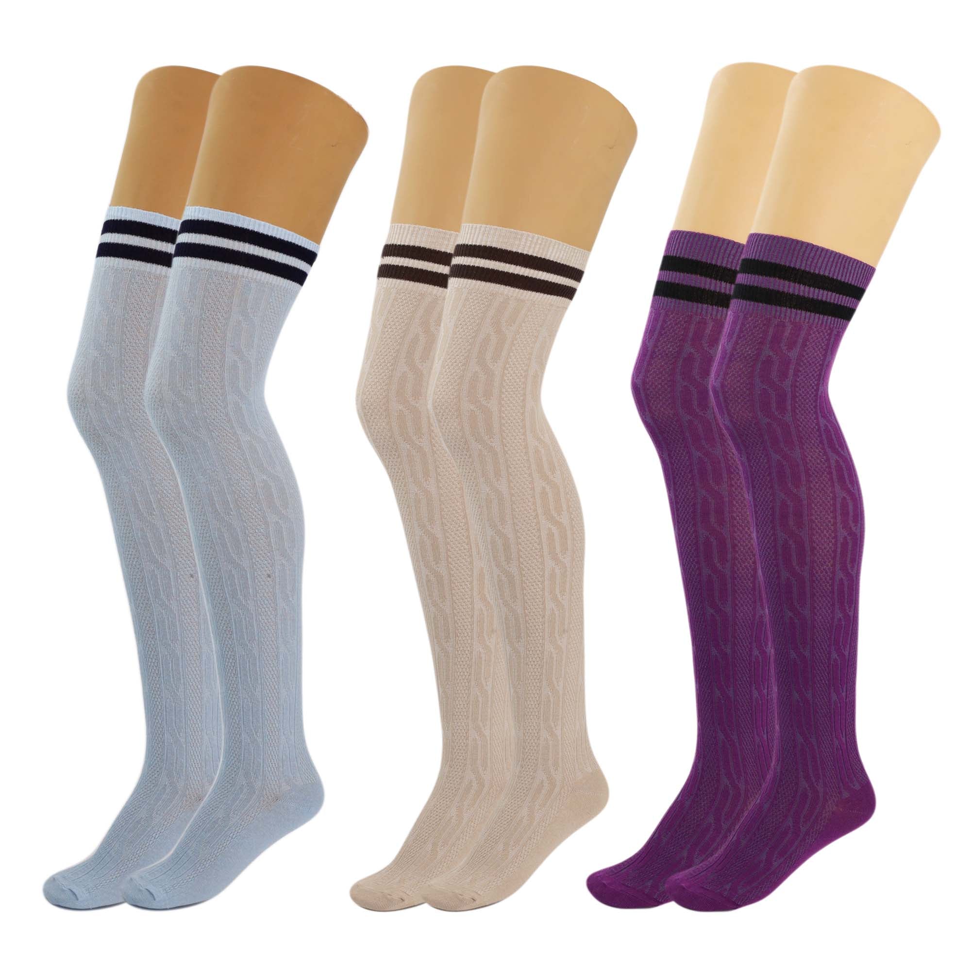 3 Pairs Women’s Colorful Thigh-High Over-the-Knee Boot Socks – Soft, Stretchy, Warm Knitted Stockings, Size 5-10